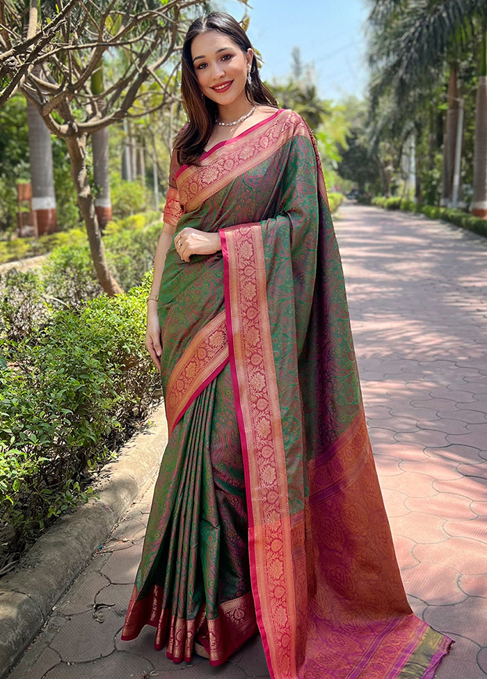 Green Dupion Silk Saree With Blouse Piece