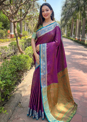 Purple Dupion Silk Saree With Blouse Piece