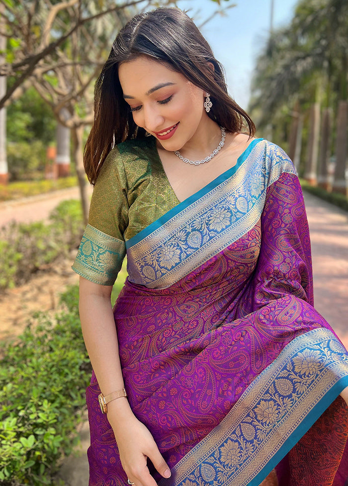 Purple Dupion Silk Saree With Blouse Piece