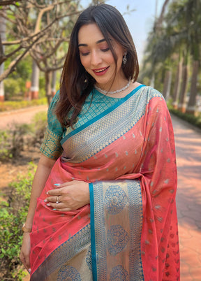 Peach Spun Silk Saree With Blouse Piece