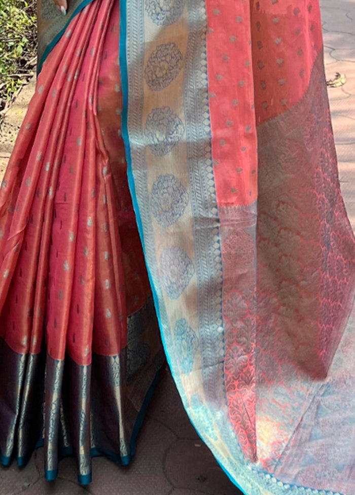 Peach Spun Silk Saree With Blouse Piece