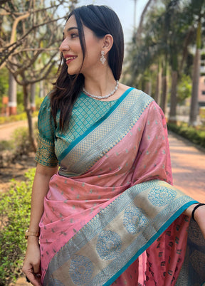 Pink Spun Silk Saree With Blouse Piece