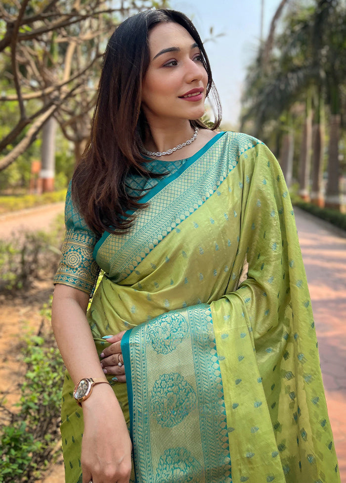 Pista Green Spun Silk Saree With Blouse Piece