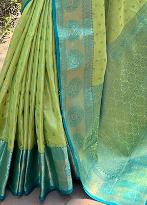 Pista Green Spun Silk Saree With Blouse Piece