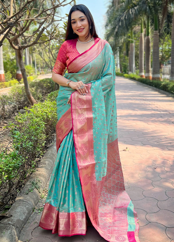 Rama Spun Silk Saree With Blouse Piece