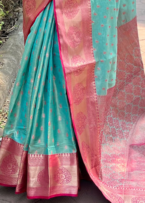 Rama Spun Silk Saree With Blouse Piece