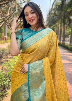 Yellow Spun Silk Saree With Blouse Piece