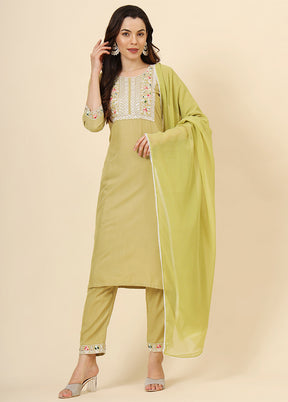 3 Pc Green Readymade Cotton Suit Set