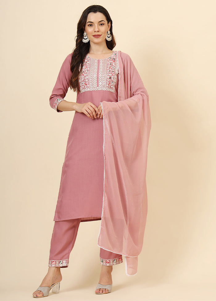 3 Pc Pink Readymade Cotton Suit Set