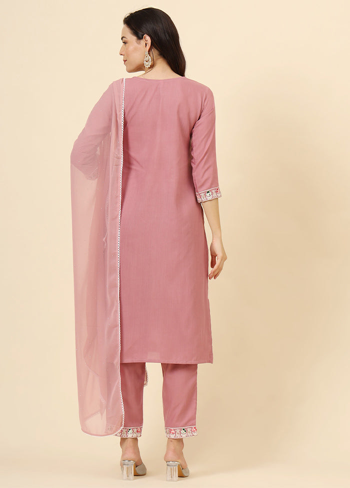 3 Pc Pink Readymade Cotton Suit Set