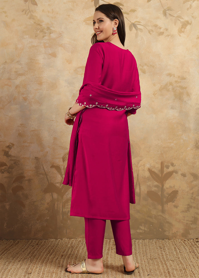 3 Pc Pink Readymade Chanderi Suit Set