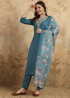 3 Pc Blue Readymade Viscose Suit Set