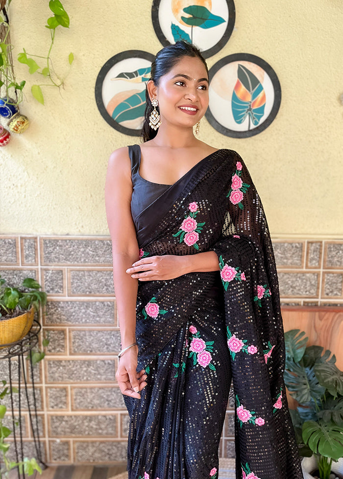 Black Georgette Saree With Blouse Piece