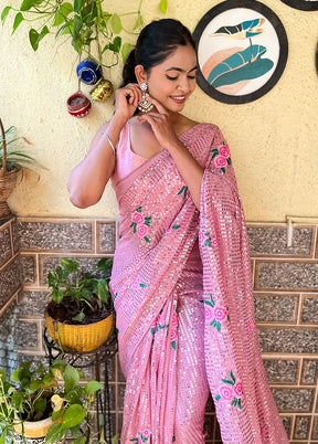 Purple Georgette Saree With Blouse Piece