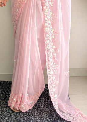 Pink Georgette Saree With Blouse Piece