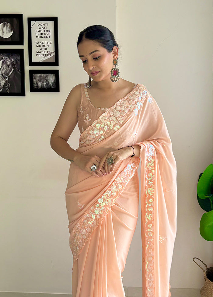 Peach Georgette Saree With Blouse Piece