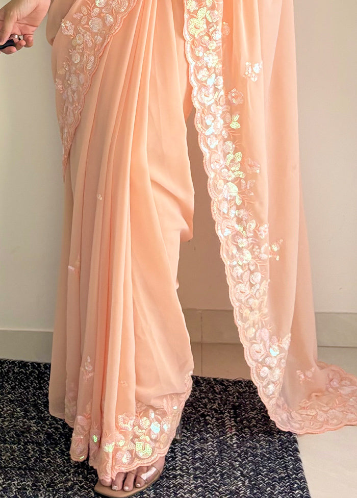 Peach Georgette Saree With Blouse Piece