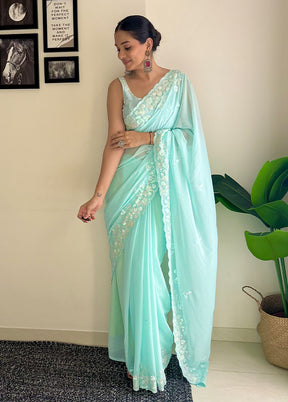 Sky Blue Georgette Saree With Blouse Piece