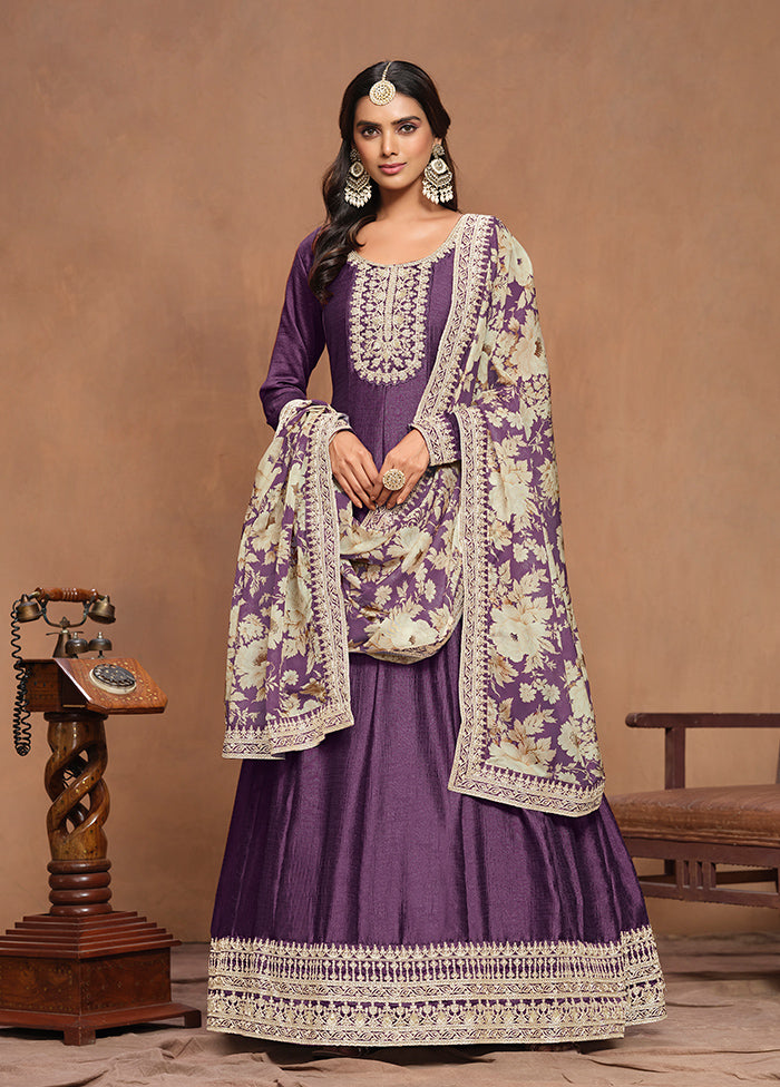 2 Pc Lavender Semi Stitched Silk Kurti Set