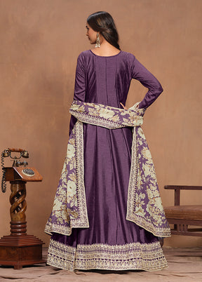 2 Pc Lavender Semi Stitched Silk Kurti Set