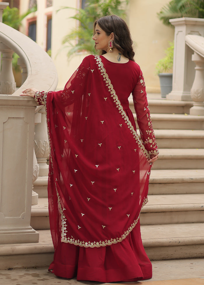 Maroon Readymade Georgette Long Gown With Dupatta