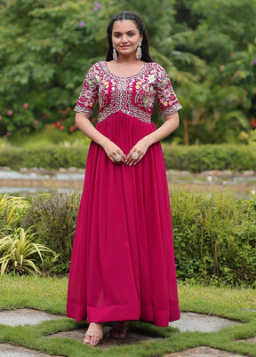 Pink Readymade Georgette Long Gown