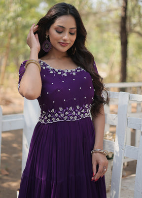 Purple Readymade Georgette Long Gown