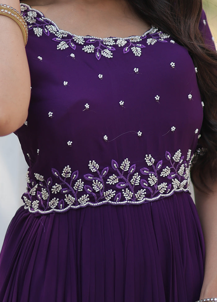 Purple Readymade Georgette Long Gown