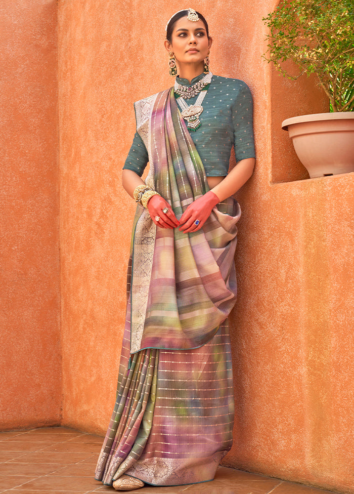 Multicolor Dupion Silk Saree With Blouse Piece