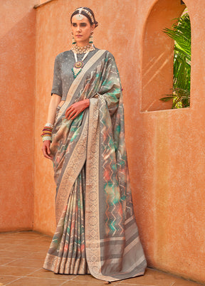 Grey Dupion Silk Saree With Blouse Piece