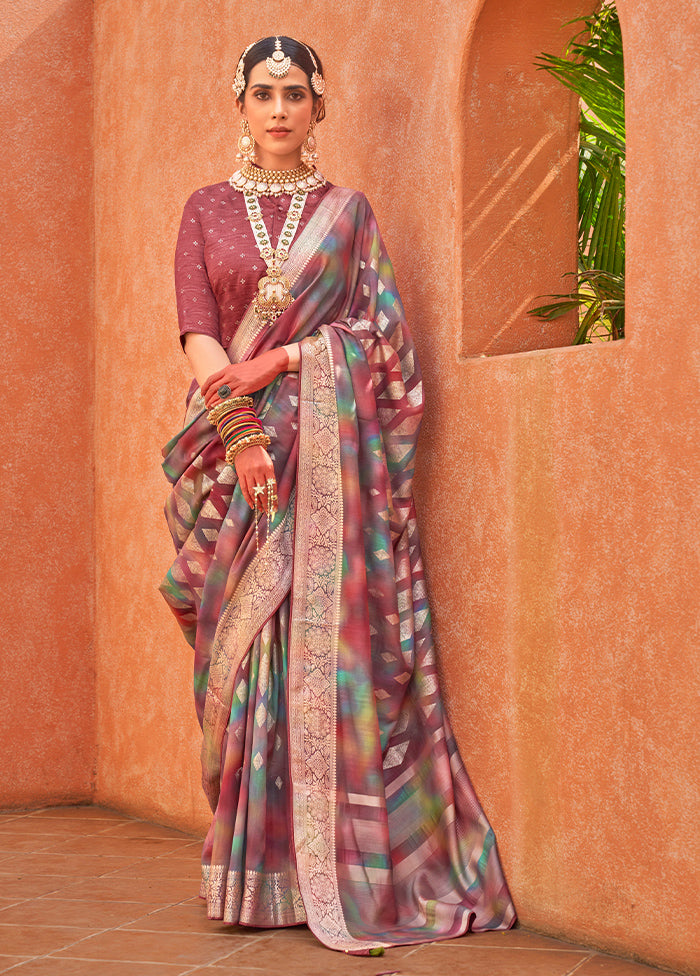 Purple Dupion Silk Saree With Blouse Piece