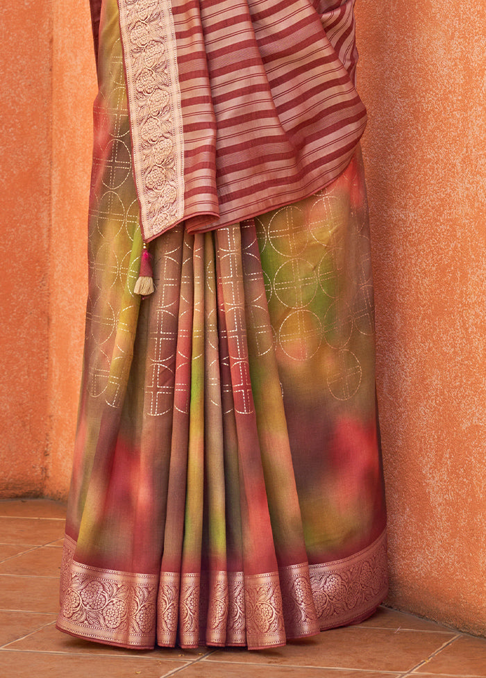 Multicolor Dupion Silk Saree With Blouse Piece