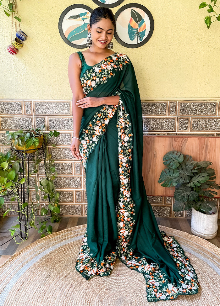 Green Dupion Silk Saree With Blouse Piece