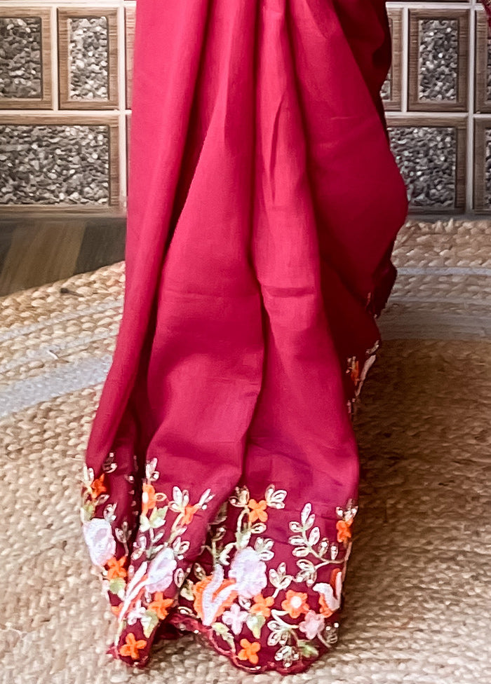 Maroon Dupion Silk Saree With Blouse Piece