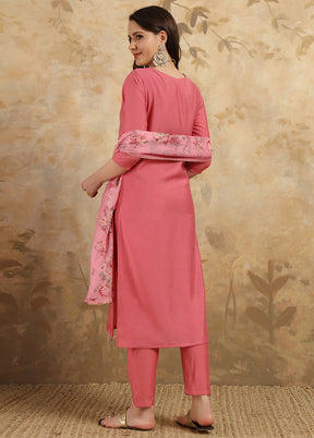 3 Pc Pink Readymade Chanderi Suit Set