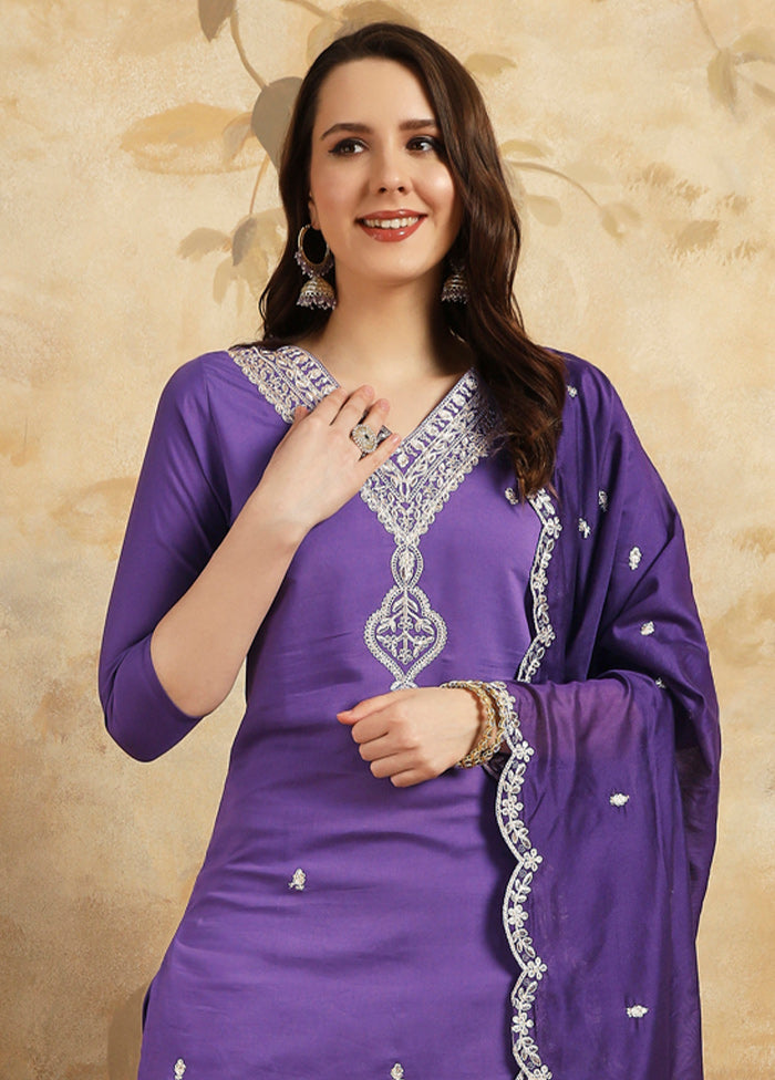 3 Pc Lavender Readymade Chanderi Suit Set