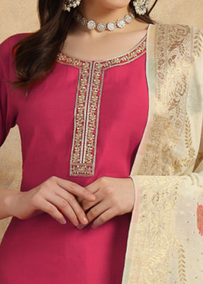 3 Pc Pink Readymade Chanderi Suit Set