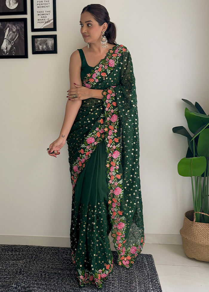 Green Georgette Saree With Blouse Piece