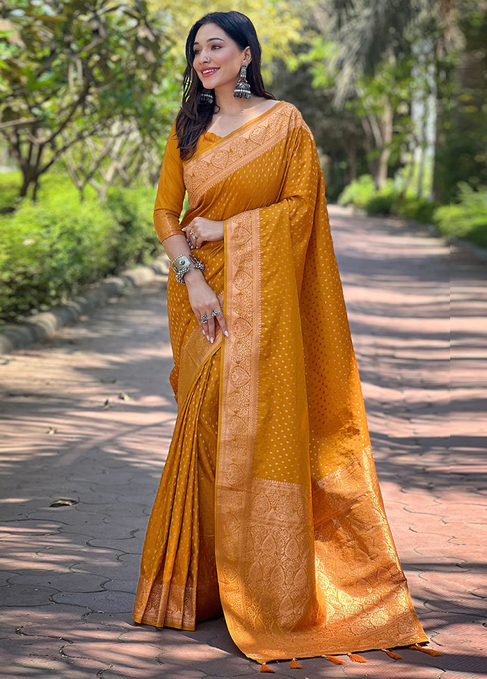 Mustard Banarasi Silk Saree With Blouse Piece