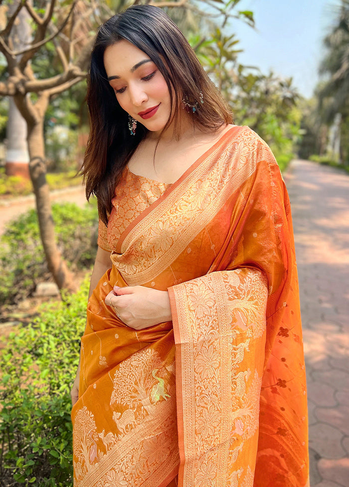 Orange Organza Saree With Blouse Piece