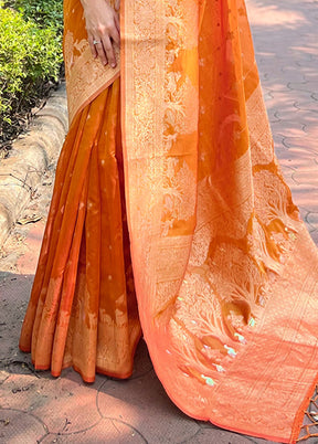 Orange Organza Saree With Blouse Piece