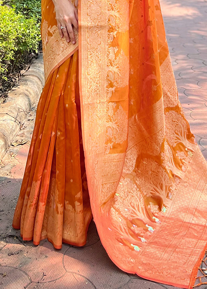 Orange Organza Saree With Blouse Piece