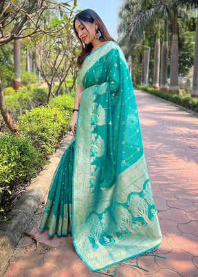 Sea Green Organza Saree With Blouse Piece