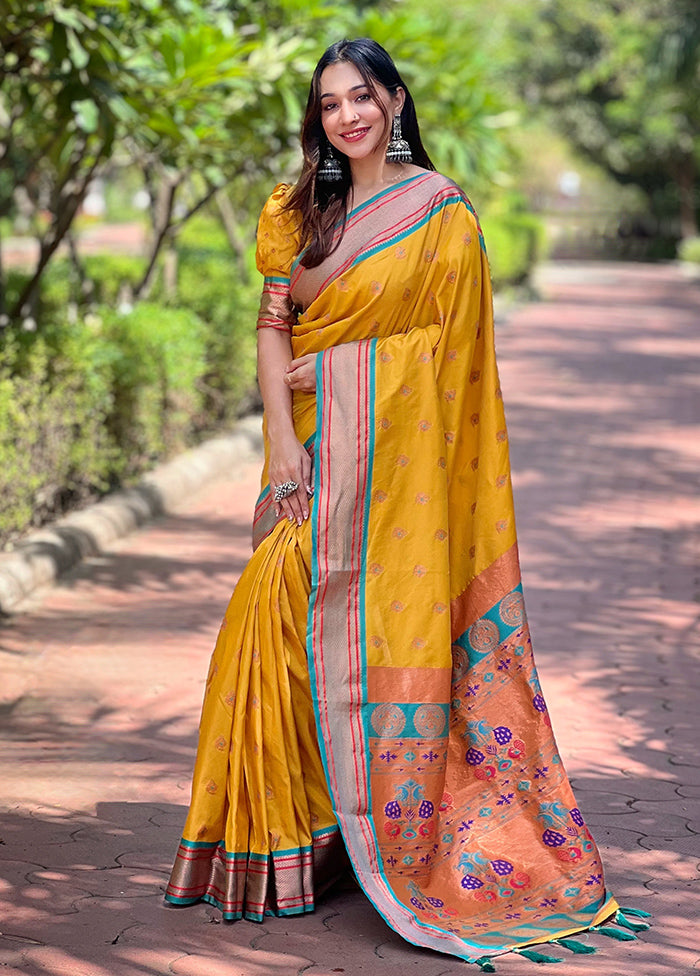 Mustard Dupion Silk Saree With Blouse Piece