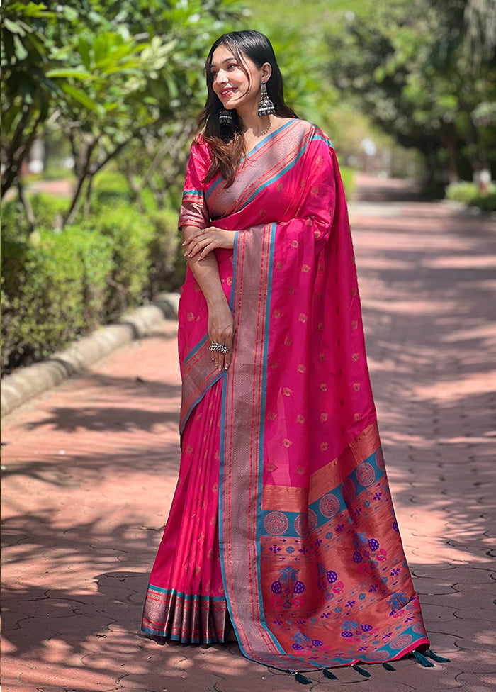 Pink Dupion Silk Saree With Blouse Piece