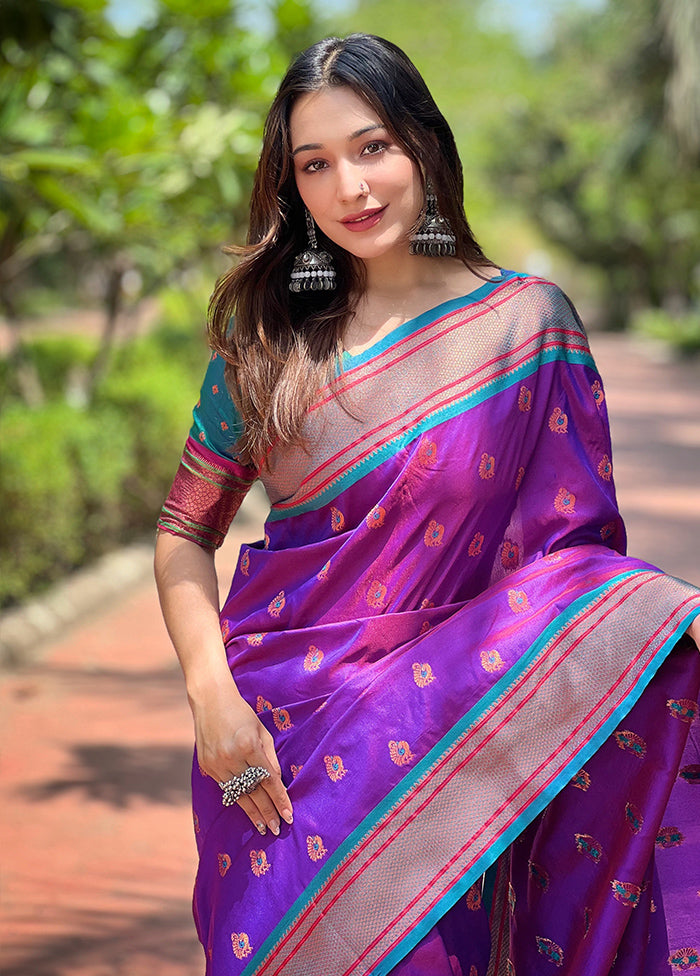 Voilet Dupion Silk Saree With Blouse Piece