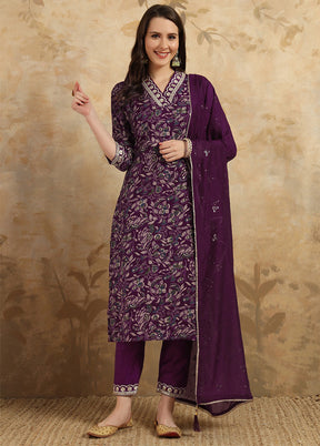 3 Pc Wine Readymade Viscose Suit Set