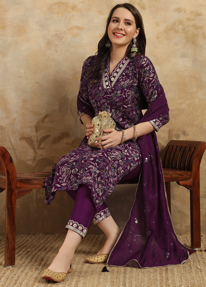 3 Pc Wine Readymade Viscose Suit Set