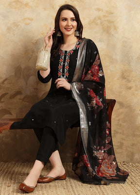 3 Pc Black Readymade Chanderi Suit Set