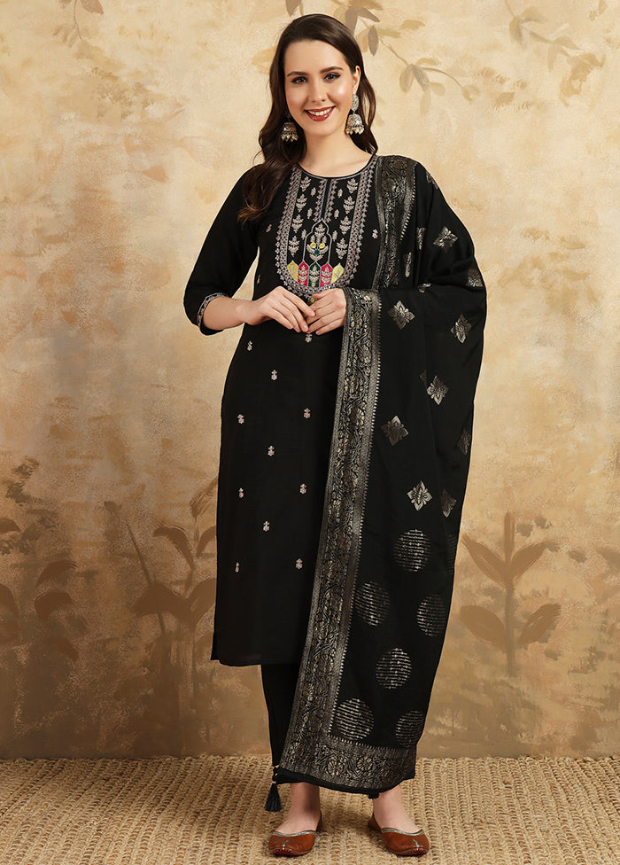 3 Pc Black Readymade Chanderi Suit Set